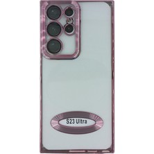 Plus Samsung S23 Ultra ile Uyumlu Roma Lensli Lazer Slot Şeffaf Siyah Kılıf