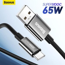 Baseus 1 Metre 65W Supervooc Flash Hızlı USB To Type C Şarj ve Data Kablosu, Ultra Dayanıklı Halat Kablo