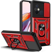 Smcase Xiaomi Redmi 12C Kılıf Sert Silikon Tank Aramid Sürgülü Vega Yüzüklü Kırmızı