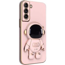 Dlrcase Galaxy S22 Plus Kılıf Kamera Korumalı Astronot Desenli Standlı Silikon Pembe