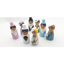 4 Çift Damat Gelin Temalı Ahşap Peg Doll Oyuncak Seti