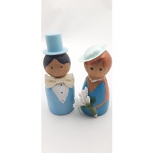 1 Çift Damat Gelin Temalı Ahşap Peg Doll Oyuncak Seti Model 03