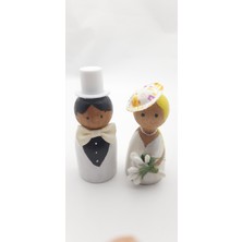 1 Çift Damat Gelin Temalı Ahşap Peg Doll Oyuncak Seti Model 01