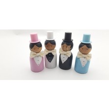 4'lü  Damat ve Sağdıçlar Temalı Ahşap Peg Doll Oyuncak Seti