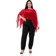 Disentis Modest Büyük Beden Asimetrik Kesim Şifon Kırmızı Pelerin Bolero