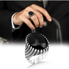Argento Silver 925 Ayar Gümüş Erkek Yüzük Siyah Oniks Taşlı
