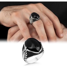 Argento Silver Siyah Oniks Taşlı 925 Ayar Gümüş Erkek Yüzük