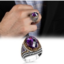 Argento Silver Faset Kesim Zirkon Taşlı 925 Ayar Gümüş Erkek Yüzük