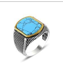 Argento Silver Firuze Taşlı 925 Ayar Gümüş Erkek Yüzük