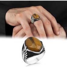 Argento Silver Kaplangözü Taşlı 925 Ayar Gümüş Erkek Yüzük