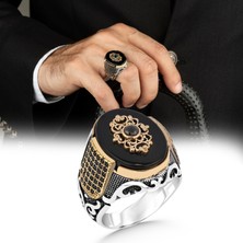 Argento Silver 925 Ayar Gümüş Erkek Yüzük Siyah Oniks Taşlı