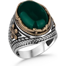 Argento Silver Yeşil Akik Taşlı 925 Ayar Gümüş Erkek Yüzük