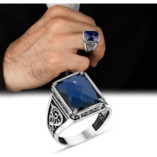 Argento Silver Mavi Zirkon Taşlı Taşlı 925 Ayar Gümüş Erkek Yüzük