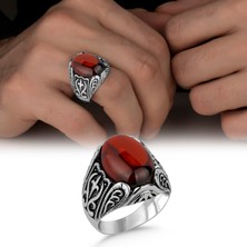 Argento Silver Kırmızı Zirkon Taşlı 925 Ayar Gümüş Erkek Yüzük
