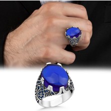 Argento Silver Mavi Zirkon Taşlı 925 Ayar Gümüş Erkek Yüzük