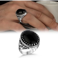 Argento Silver Siyah Oniks Taşlı 925 Ayar Gümüş Erkek Yüzük