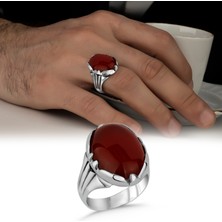 Argento Silver Kırmızı Akik Taşlı 925 Ayar Gümüş Erkek Yüzük