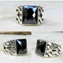 Argento Silver 925 Ayar Gümüş Erkek Yüzük Zirkon Faset Kesim
