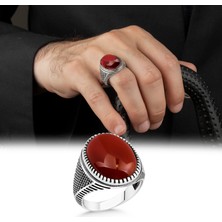 Argento Silver Kırmızı Akik Taşlı 925 Ayar Gümüş Erkek Yüzük