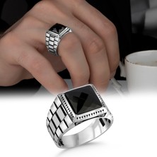 Argento Silver Faset Kesim Siyah Zirkon Taşlı 925 Ayar Gümüş Erkek Yüzük