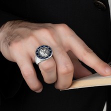 Argento Silver Aslan Figürlü Safir Baget Taşlı 925 Ayar Gümüş Yüzük