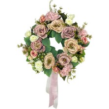 Nettenevime Yapay Çiçek Kapı Süsü Pastel Pembe Şakayık Güllü Yılbaşı Kapı Çelengi