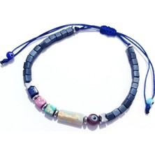 Funny Takı Dikdörtgen ve Küp Şeklinde Varisit Hematit Doğaltaşlı Nazar Boncuklu Küp Miyuki Bileklik