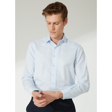 Süvari Slim Fit Klasik Yaka Armürlü Mavi Buz Erkek Gömlek GM2024700397