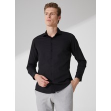 Süvari Slim Fit Klasik Yaka Armürlü Siyah Erkek Gömlek GM2024700401