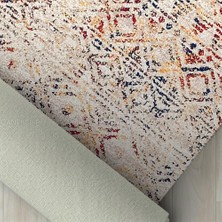 Carpettex Şık Tasarımlı Eskitme Kilim Desenli Halı Kaymaz Taban Makinada Yıkanabilir Iskandinav Tarzı Bej Krem Renkli