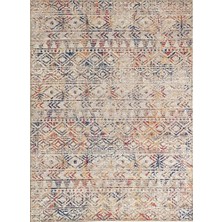 Carpettex Şık Tasarımlı Eskitme Kilim Desenli Halı Kaymaz Taban Makinada Yıkanabilir Iskandinav Tarzı Bej Krem Renkli