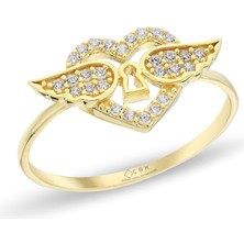 ÇGK KUYUMCULUK  Minimal Kanatlı Kalp Altın Yüzük CGKYZK0139