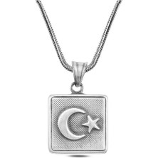Takılingo 925 Ayar Gümüş Eskitme Ayyıldız Işlemeli Gümüş Kare Cevşen Model Erkek Kolye