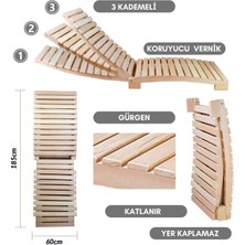 Bysay Ahşap Katlanabilir Yatar Şezlong 3 Kademe Plaj Yatağı Minder Dahil (Naturel - Krem)