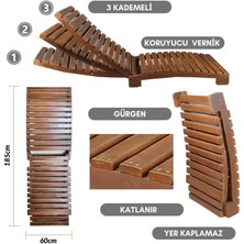 Bysay Ahşap Katlanabilir Yatar Şezlong 3 Kademe Plaj Yatağı Minder Dahil (Ceviz - Gri)