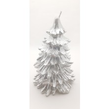 Be Beauty Gümüş Renk Çam Ağacı Şeklinde Kokusuz Büyük Mum