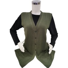 Fresh Moda Kadın Haki Yeşil Merserize Yelek