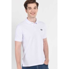 Ucla Lakes Beyaz Polo Yaka Nakışlı Erkek Tshirt