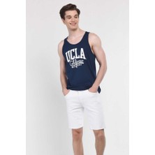 Ucla Pebble Lacivert Sıfır Kol Oversize Baskılı Erkek Tshirt