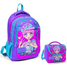 Coral High Lavanta K-Pop Okul Sırt ve Beslenme Çantası Seti