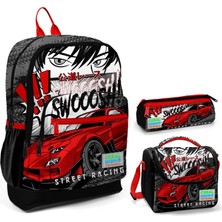 Coral High Siyah Kırmızı Araba Üçlü Ilkokul Okul Çanta Seti