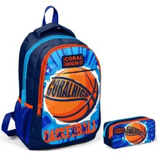 Coral High Lacivert Turuncu Basketbol Ilkokul Sırt Çantası ve Kalemlik Seti