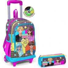 Coral High Kız Çocuk Gri Anime Tekerlekli Okul Çantası ve Kalemlik Seti