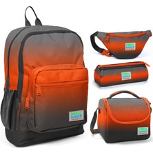 Coral High Siyah Turuncu Gradyan Üçlü Okul Çantası ve Bel Çantası Seti