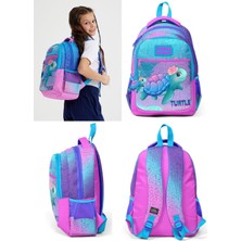 Coral High Kız Çocuk Ilkokul ve Ortaokul Sırt Çantası - Mavi Pembe Kaplumbağa