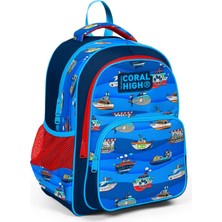 Coral High Lacivert Mavi Gemiler Tasarımlı İlkokul Sırt Çantası 18 lt Erkek Çocuk