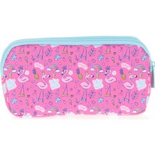Kaukko Kids&love Üç Bölmeli Kız Çocuk Kalem Çantası - Turkuaz Pembe Flamingo