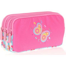 Kaukko Kids&love Üç Bölmeli Kız Çocuk Kalem Çantası - Pembe Kelebek