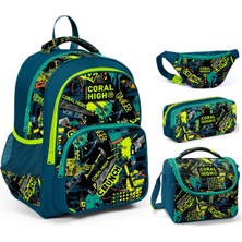Coral High Yeşil El Aletleri Erkek Çocuk Üçlü Okul Çantası ve Bel Çantası Seti