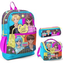 Coral High Mavi Pembe Anime Üçlü Ilkokul Okul Çanta Seti